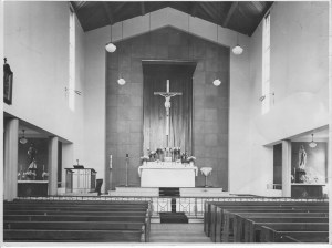 The original interior of Our Lady of Mount Carmel (then St Columba's) Church, Wentworthville, 1955